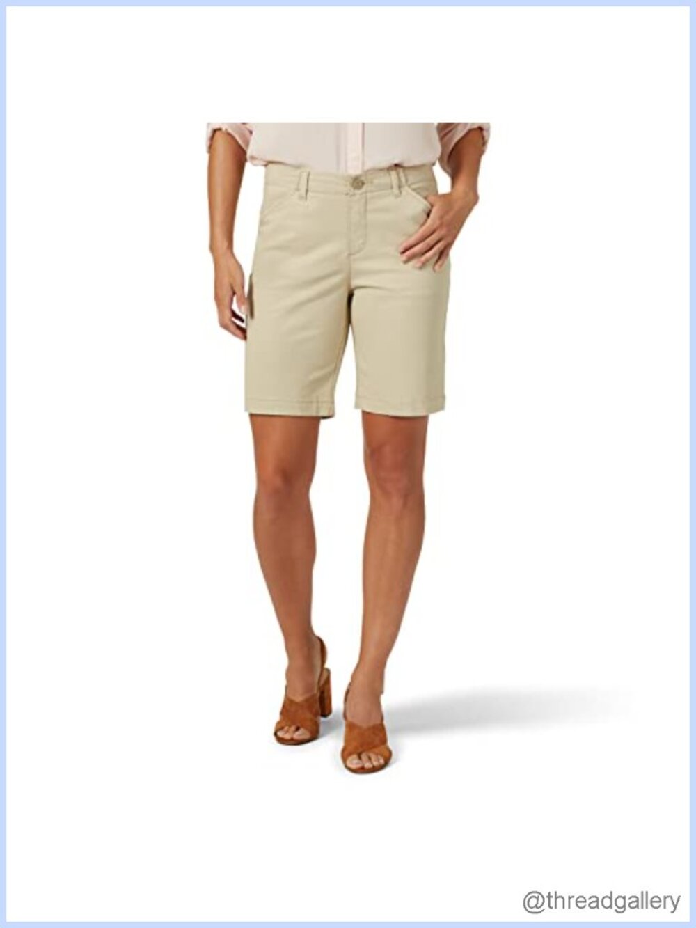 Lee Women's Chino Bermuda Shorts Mid Rise Cotton Spandex 9" Inseam